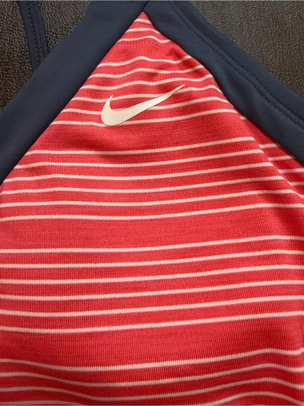 Nike Women's Coral Striped Swim Tankini with Navy Trim Sz M